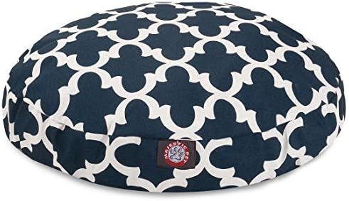 Navy Trellis Medium Round Indoor Outdoor Pet Dog Bed With Removable Washable Cover By Majestic Pet Products