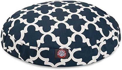 Navy Trellis Medium Round Indoor Outdoor Pet Dog Bed With Removable Washable Cover By Majestic Pet Products
