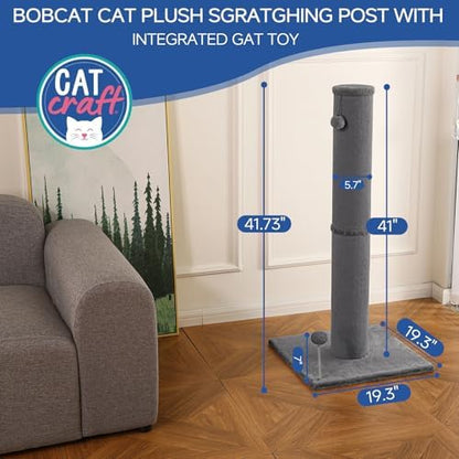 Cat Craft 41" Tall Short Plush Cat Scratching Post for Indoor Cats, Gray