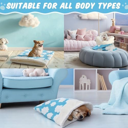 Self Heating Cat Sleeping Bag Indoor Self Warming Cat Bed Cave Heated Pad Cozy Soft Winter Washable Wrap Pet Snuggle Sack Pouch for Puppy Dog Kitten, 24 x 21 Inch, Blue and White