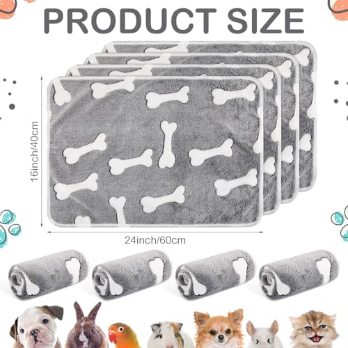Reginary 4 Pcs Guinea Pig Fleece Cage Liners, Gray Bones, 24 x 16 Inch
