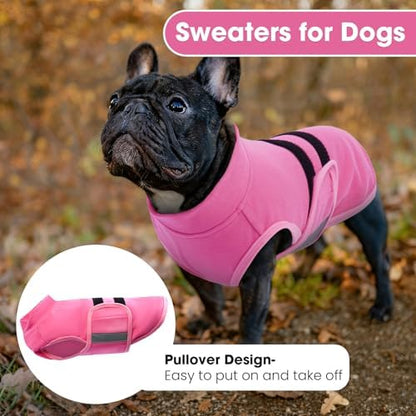 Nanaki Reflective Dog Fleece Sweater-Warm Cozy Puppy Fleece Vest for Fall Early Spring Dog Winter Coat, Adjustable Stretchy Pet Sweatshirts for Beagle Boston Terrier Bulldogs Sweater Christmas, L