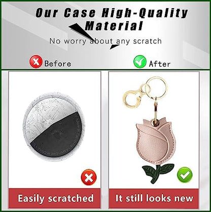 BORKUANA PU Leather Keychain Holder Protective Case Compatible with AirTag