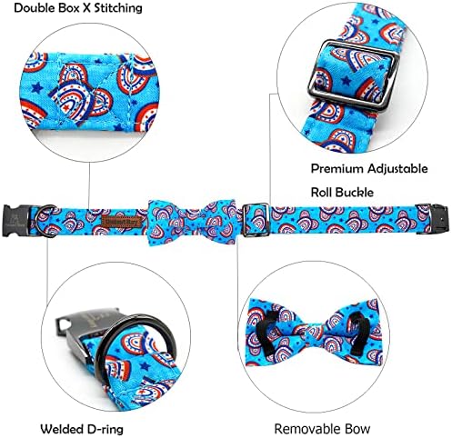 Lionheart glory American Flag Dog Collar, 4 of July Dog Bow Collar Heavy Duty Adjustable Patriotic Dog Collar with Bowtie for Small Dogs Pet Gift