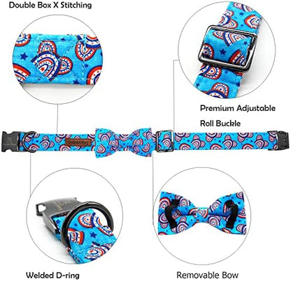 Lionheart glory American Flag Dog Collar, 4 of July Dog Bow Collar Heavy Duty Adjustable Patriotic Dog Collar with Bowtie for Small Dogs Pet Gift