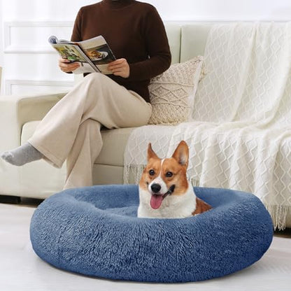 JOLLYVOGUE Dog Bed, Calming Anti-Anxiety Large Dog Bed, Fluffy Donut Cushion for Medium and Large Pets (31")