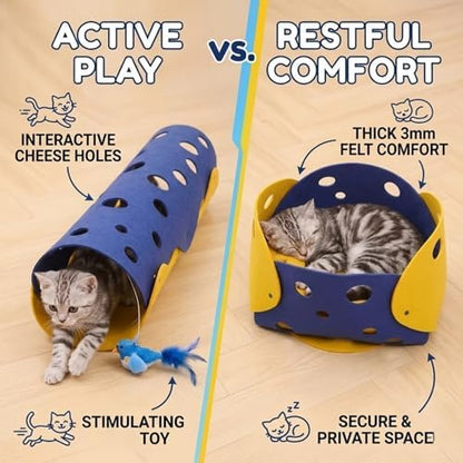 Felt Cat Tunnel Bed 3-in-1 DIY Convertible Cat Nest & Play Mat