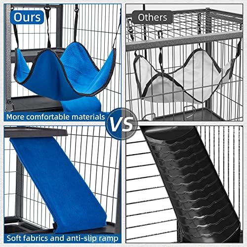 HABUTWAY 45''H Metal Small Animal Cages, Rolling Chinchilla Cage with Removable Ramps, Lagre Cage for Chinchillas/Guinea Pigs/Rabbit, Ferret Cages with Hammock & 4 Tiers, Black