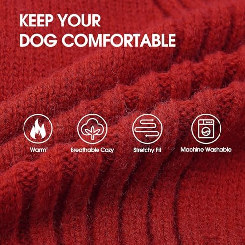Turtleneck Dog Sweater, Thermal Knitted Sweater for Small Dogs (Red, M)