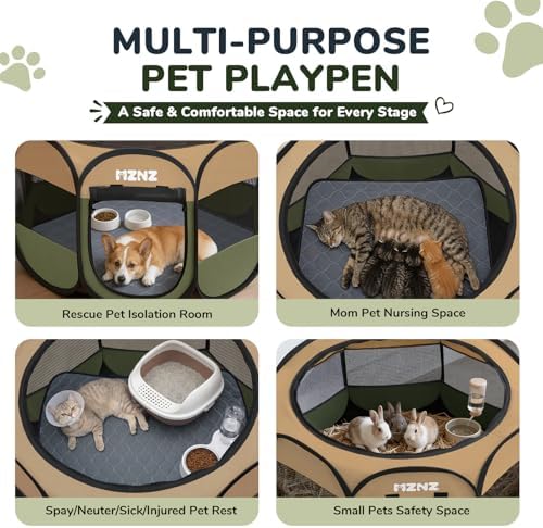 Dog Cat Small Animal Puppy Playpen with Pee Pad, Medium, Olive Green