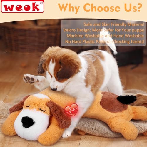 WEOK Heartbeat Puppy for Dogs-for Separation Anxiety Relief, Heartbeat Stuffed Animal Anxiety Calming Behavioral Aid Plush Toy for Dogs Cats Pets