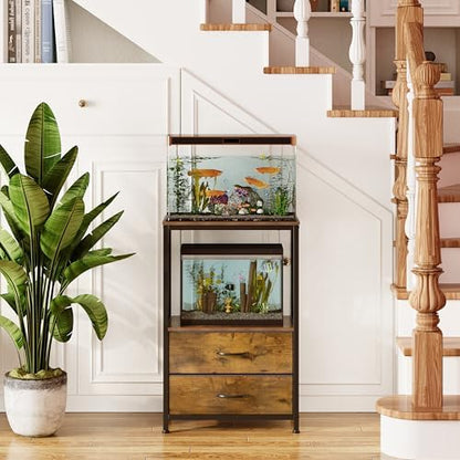 10 Gallon Aquarium Stand with 2 Drawers, Brown