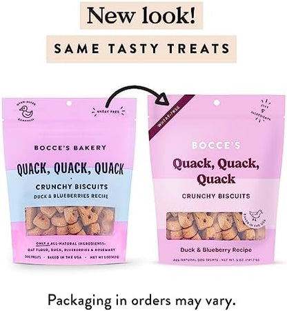 Bocce's Bakery Quack Quack Quack Flavor Crunchy Biscuits Dog Treats, 5 oz