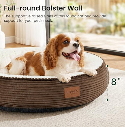 Love's cabin Round Donut Cat and Dog Cushion Bed, 30in Pet Bed for Medium or Large Dogs, Anti-Slip & Water-Resistant Bottom, Soft Durable Fabric Pet Beds, Washable Calming Cat Bed, Dark Brown