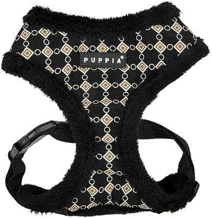 Puppia Jace Dog Harness Over-The-Head Warm Winter Diamond Pattern Adjustable Chest for Small and Medium Dog, Black, Small