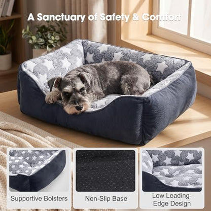 GASUR Dog Beds Small Medium Size, Small Dog Bed Washable, Orthopedic Pet Sofa Bed, Pet Cuddler Anti-Slip Bottom, Soft Calming Sleeping Warming Puppy Bed (S Plus (25"x 21"x 8"), Black)