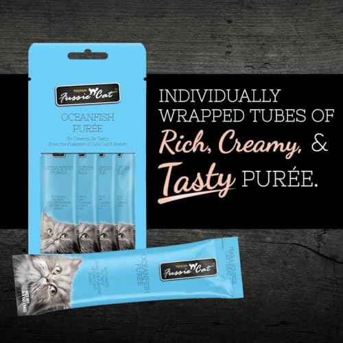 Fussie Cat Ocean Fish Puree, lickable cat Treats, 0.5oz Pouch Pack of 4
