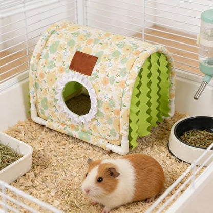 Guinea Pig Hideout Tunnel - Stable Washable Small Animal Tunnel Hide with Curtains,Guinea Pig Accessories for Hamster/Chinchilla/Dwarf Rabbit/Ferret (Light Green, Large)