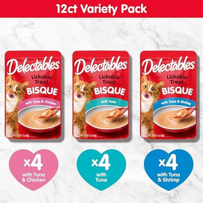 Delectables Bisque Lickable Wet Cat Treats - Chicken, Tuna & Shrimp, 12 count