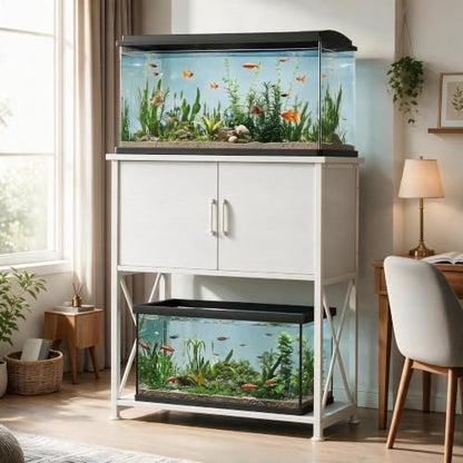 Herture 20-29 Gallon Aquarium Stand Metal Frame Fish Tank Stand with Cabinet Storage, for 20 Gallon Long Aquarium,30.7" L*16.5" W Tabletop,330LBS Capacity White PG01YGW