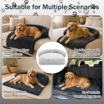 Calming Dog Bed for Couch, Thickened Plush Dog Mat with Raised Bolster
