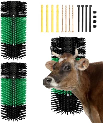 Livestock Scratching Brush with 4 Screws – Cattle and Horse Grooming Brushes, Itch Relief for Horse, Goat, Cattle，Cow,Sheep， and Pig，Animal Back Scratching – Black & Green