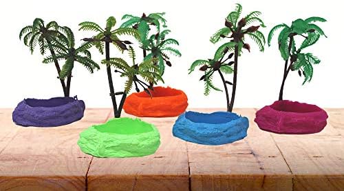 Needzo Hermit Crab Mini Swimming Pool with Palm Tree Decorations, Neon Colored Tank Habitat Accessory for Water, 5 Inches