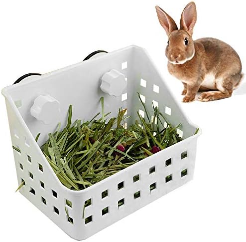 PINVNBY Hay Feeder for Rabbits, Less Wasted Hay Rack Manger, Hanging Guinea Pig Rabbit Hay Holder for Bunny, Chinchilla, Guinea Pig, Plastic Food Bowl Use for Grass & Food (Small Size)