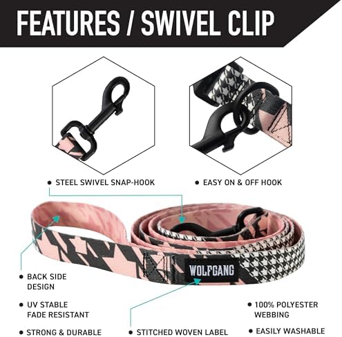 Wolfgang Heavy Duty Dog Leash, Pull-Tested to Over 800 lbs for Walking & Training, HoundsPink Print, Large