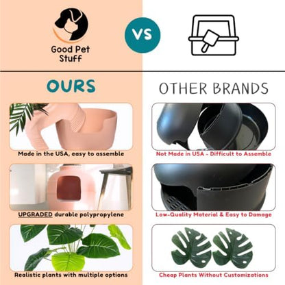 Good Pet Stuff Original Hidden Litter Box Planter, Decorative Cat Litter Enclosure, Carbon Filter, Faux Plant, Round Design, Easy to Clean, Base Kit, Broad Leaf Philodendron, Blush Coral