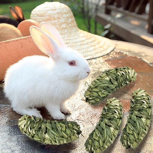 Hamiledyi Rabbit Chew Ball Bunny Timothy Grass Ball Natural Woven Chewing Toys Small Animal Activity Play Balls Chew Toys for Bunny Rabbits Hamster Guinea Pigs Chinchilla Gerbils 4PCS