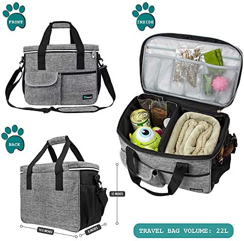 PetAmi Dog Travel Bag Organizer, Pet Supplies Tote Diaper Bag, Gray Medium