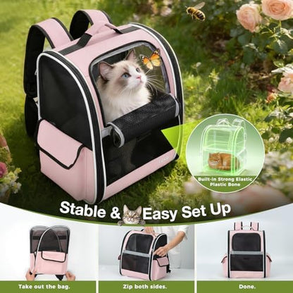 Lekereise Cat Backpack Carriers, Dog Carrier Backpacks with Breathable Mesh for Small Medium Cats Dogs Puppy Up to 18 Lbs, Pet Foldable Carrying Backpack Ventilated for Travel Hiking Collapsible