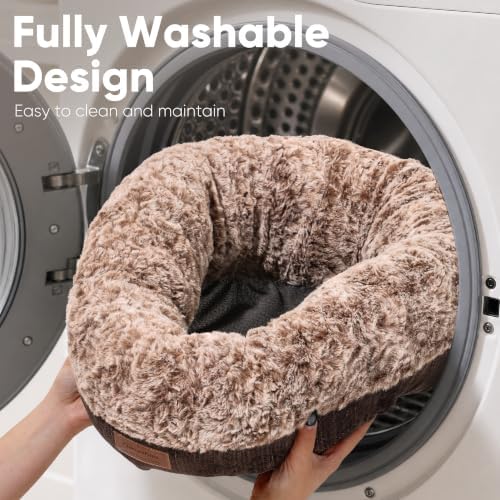FUKUMARU Extra Thick Plush Dog Bed, Calming Donut, Anti-Anxiety & Washable