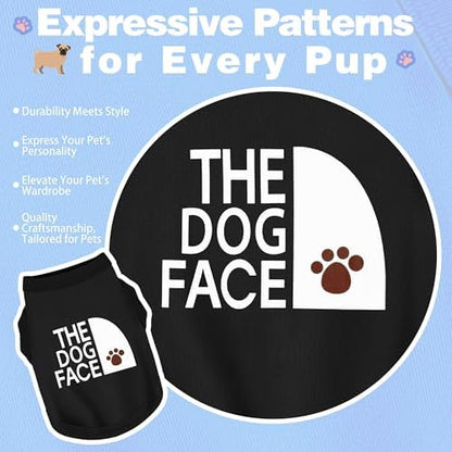 Personality Canine Attire: Soft, Lightweight Cotton Dog Clothes with 'The Dog Face' Print. Small and Medium Breeds, Perfect for Everyday Wear, Comfortable and Breathable Pet Shirt Dark Blue XXS