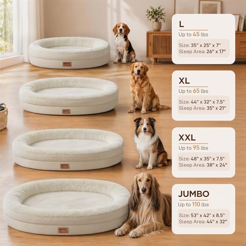 Waterproof Orthopedic Dog Bed for Large Dogs, Light Beige