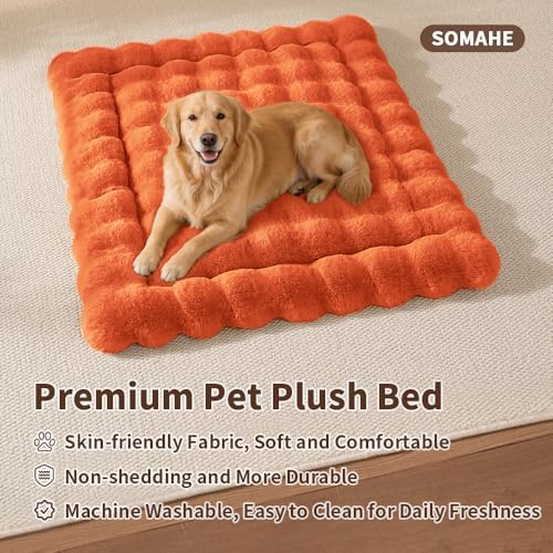 SOMAHE Plush Dog Bed Mat, Machine Washable, Large 35x27 Vibrant Orange