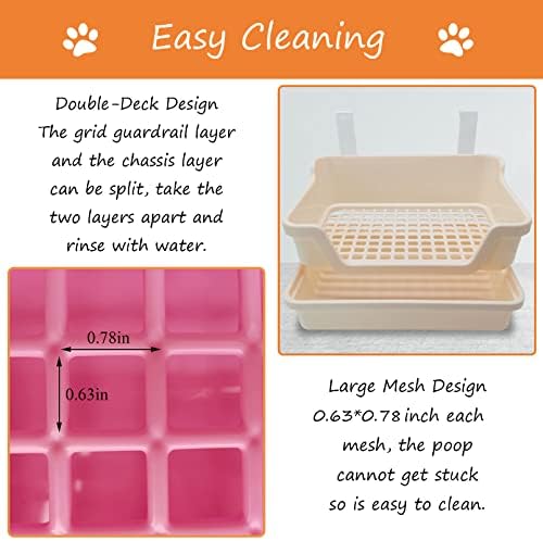 Extra Large Rabbit Litter Box with Splash Guard & Removable Tray - Double Layer Small Animal Cage Toilet for Guinea Pigs, Chinchillas, Ferrets - Chew-Proof Plastic + 2 Hooks (15.7" Jumbo, Beige)