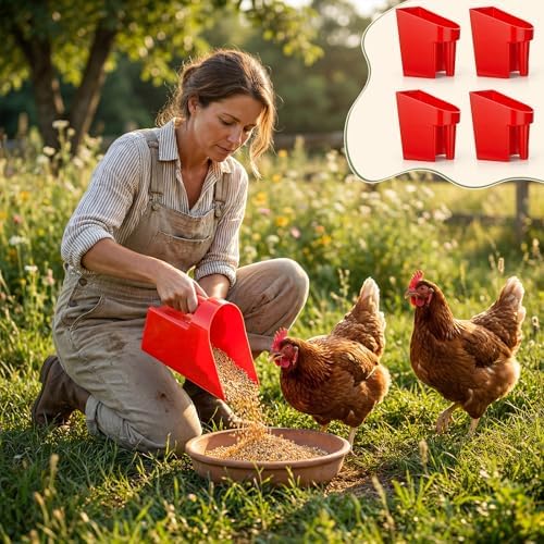 FillTouch 8 Pcs Feed Scoop 2 Qt Plastic Enclosed Heavy Duty Stackable Feed Scoop for Bird Horse Chicken Livestock Animal Ranchers Homesteaders Farmers(Red)