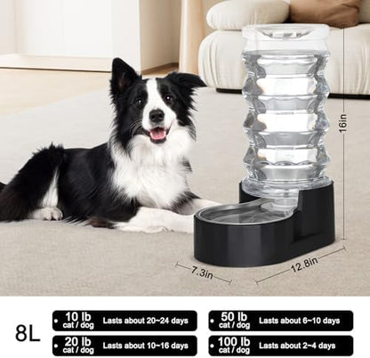 RIZZARI 8L Dog Water Bowl Dispenser:Spill Resistant Multi Pet Solution