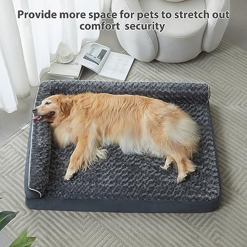 BFPETHOME Extra Large Orthopedic Dog Bed, L-Shaped Pet Bed for Dogs up to 100 lbs, Waterproof, Removable Washable Cover, Non-Slip Base, 48 x 35 x 7.5 inches, Dark Grey