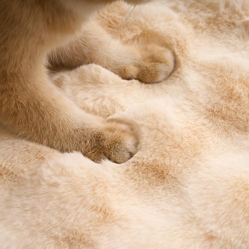 SHENGOCASE 2-Pack 20" Beige Round Faux Rabbit Fur Pet Cat Dog Bed Cushion Pad Mat, Cat Tree Tower Replacement Cushion Pad for Carrier House Cage Crate Kennel Furniture