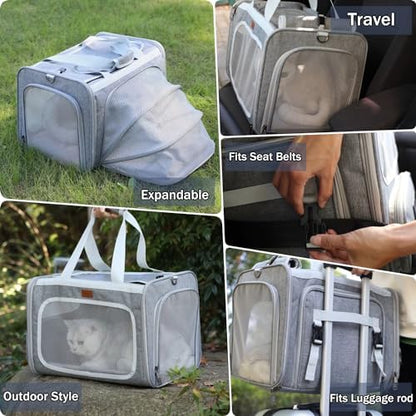 Cat Carriers Soft Stylish Small Dogs Puppy Pets Bag,Sturdy,Ventilated,Airline Approved,Expandable,Rabbit Cage Small Animals Travel Outdoor Carry Kennel Gray Color