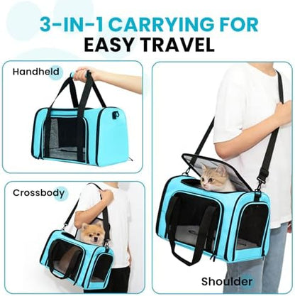 Soft-Sided Cat Carrier 20x13x13 in Expandable Travel Pet Bag 22LBS