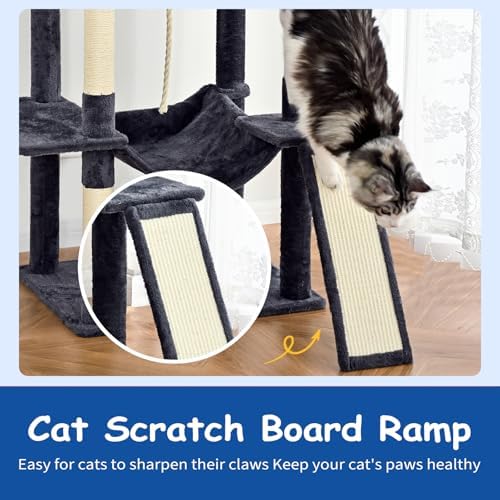 Cat Craft Cat Tree 63 Inch Cat Tower for Indoor Cats, Multi-Level Cat Tree for Large Cats 20 lbs+ Heavy Duty Cat Tower with Sisal Scratching Posts, Hammock, Condo and Extended Platform, Dark Grey
