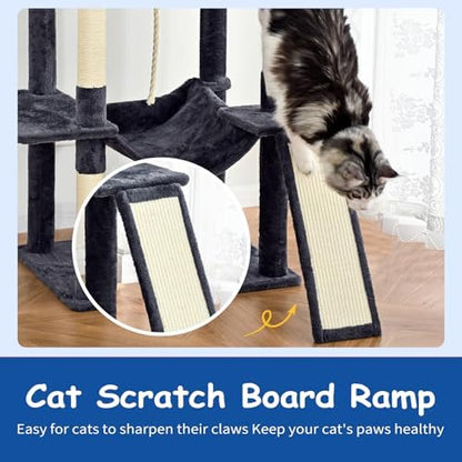 Cat Craft Cat Tree 63 Inch Cat Tower for Indoor Cats, Multi-Level Cat Tree for Large Cats 20 lbs+ Heavy Duty Cat Tower with Sisal Scratching Posts, Hammock, Condo and Extended Platform, Dark Grey
