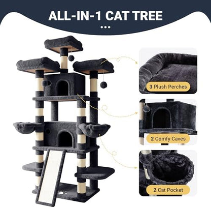 Allewie 82 Inches Large Cat Tree/House/XXL Tall Cat Towers for Big Feline/Scratching Post/Multi-Level Large Kitty Climbing Tree with Condo/Smokey Grey