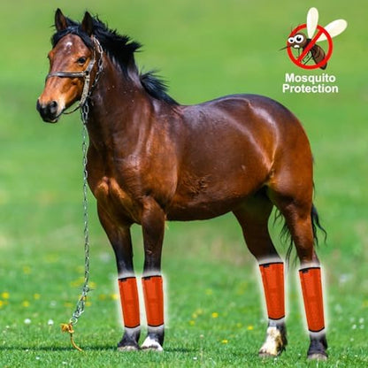 FOXLVDA Pony Fly Boots (Donkey/Mini Horse), Set of 4 - Loose Fitting Design, Breathable, Adjustable & UV Protective with Support Bars for Reduce Stomping & Leg Fatigue, 13hh-14.2hh (Orange, Medium)
