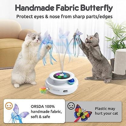ORSDA Cat Toy, 3-in-1 Automatic Interactive Electronic Moving Ambush Feather, Fluttering Butterfly, Track Balls, USB Rechargeable Powered Smart Indoor Exercise Kicker