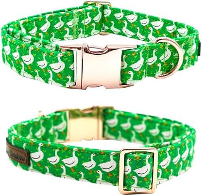 Summer Dog Collar, Animal Print Durable Metal Collar Cute Green Boy Dog Collars Adjustable Pet Collar for Small Medium Large Dogs